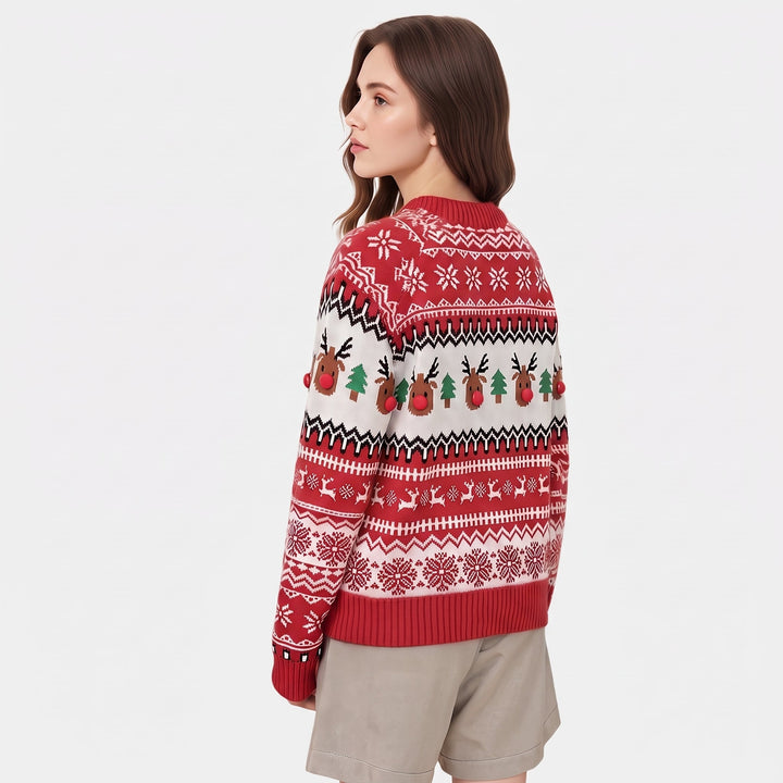 Women's Christmas Sweater, Knit Reindeer Open Front Cardigan