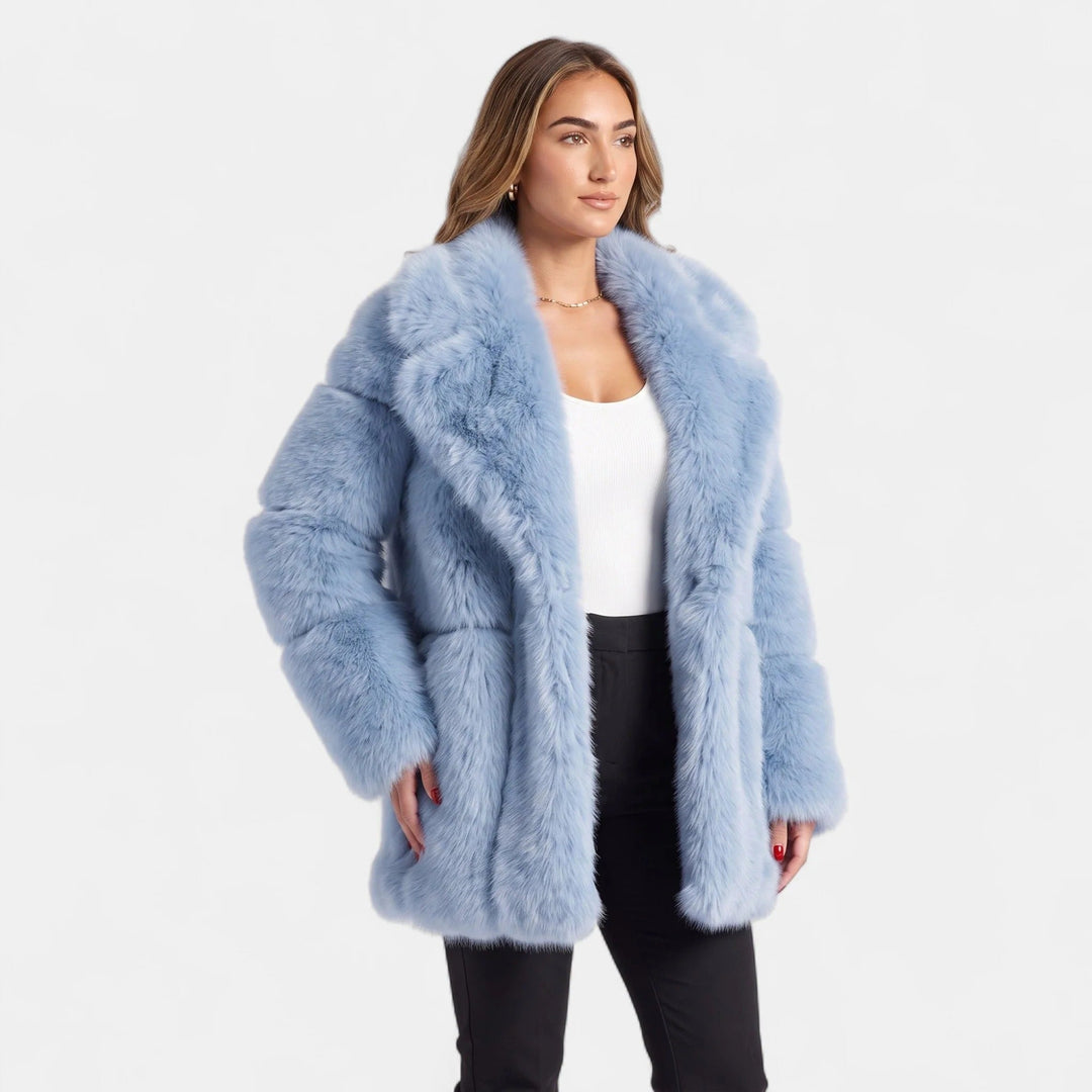 Women's Oversized Short Faux Fur Coat, Open Front Patch Pockets