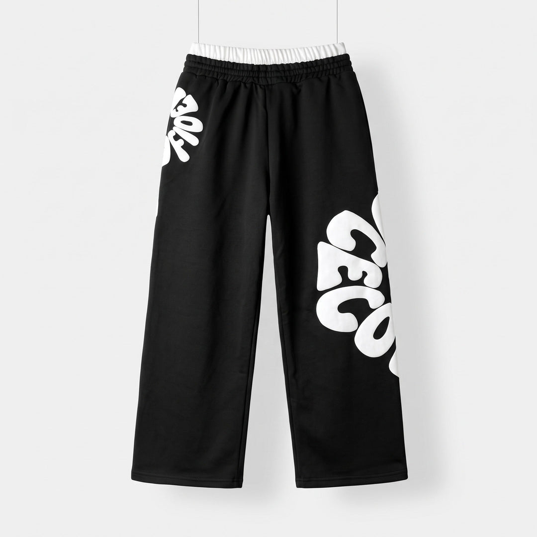 Women's Baggy Straight Leg Sweatpants, Double Waistband Letter Graphic