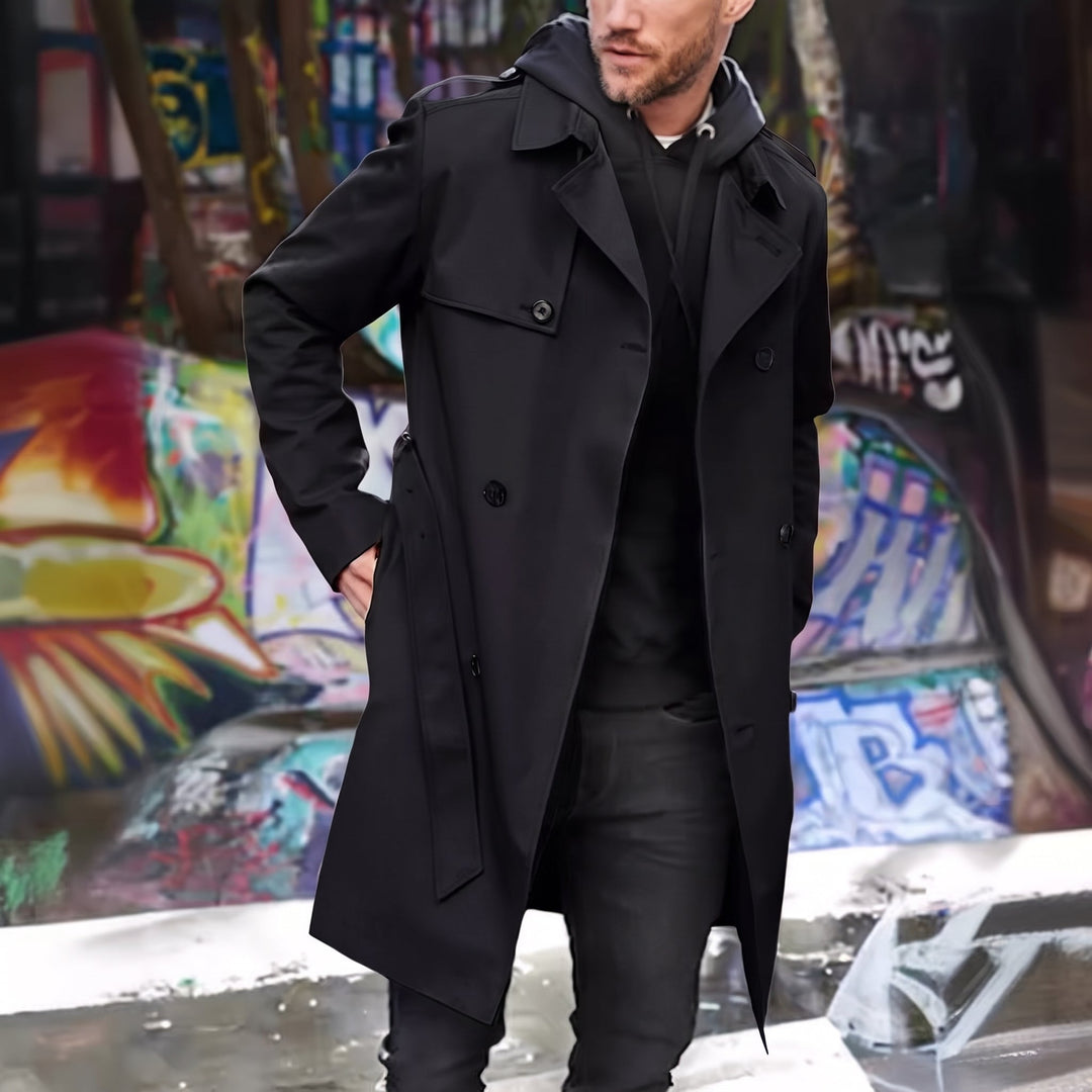 Men's Mid Length Double Breasted Trench Coat, Epaulettes