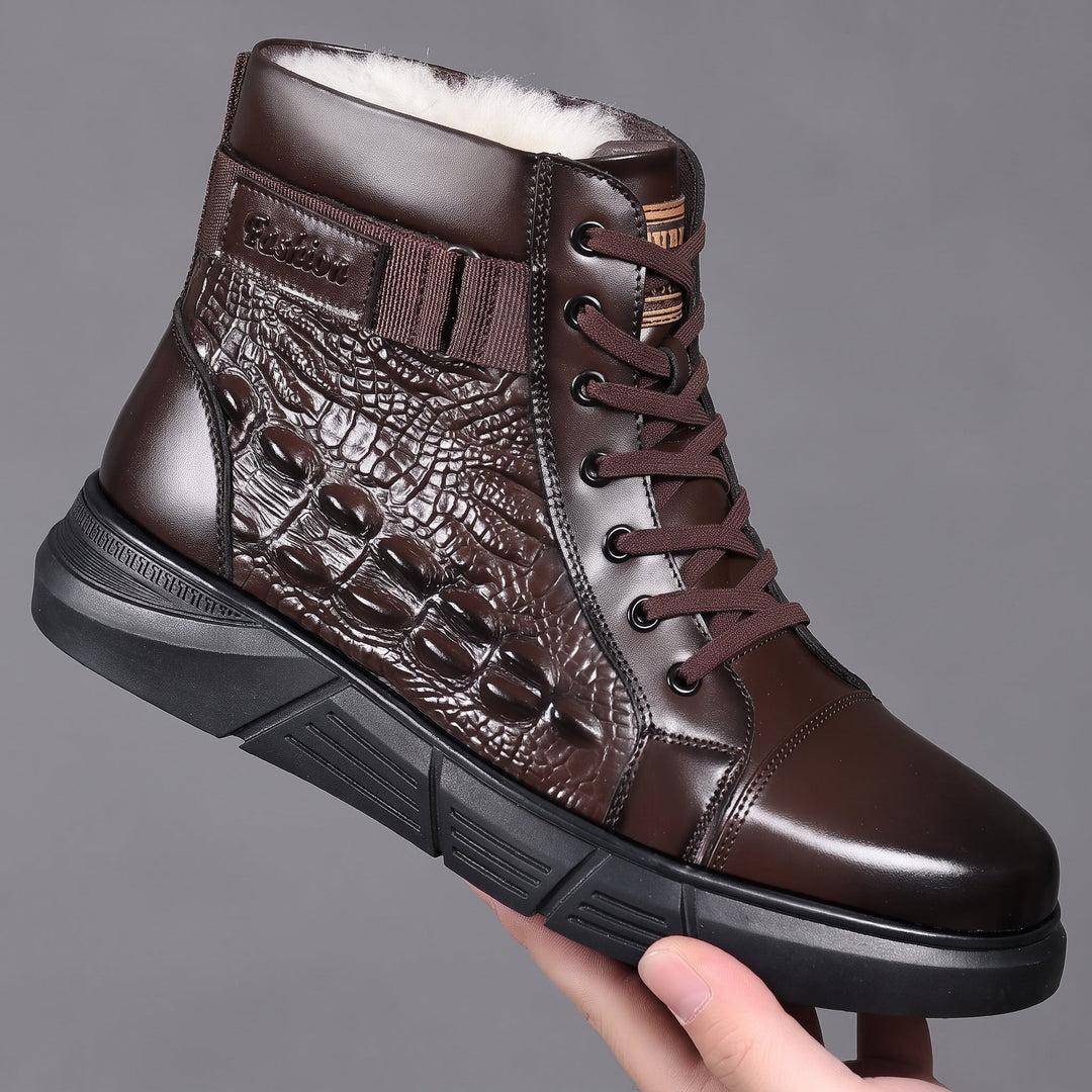 Men's Ankle Comfortable Winter Boots, Fur Crocodile Embossed