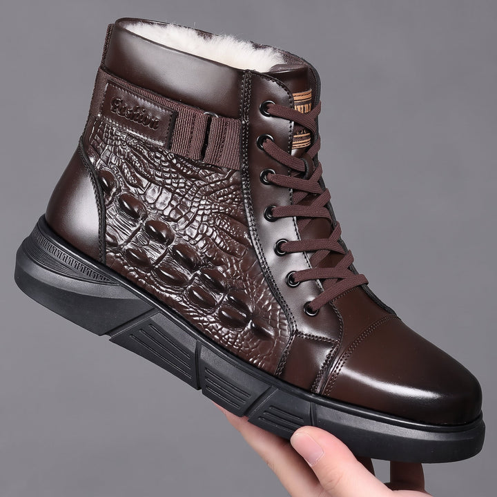 Men's Ankle Comfortable Winter Boots, Fur Crocodile Embossed