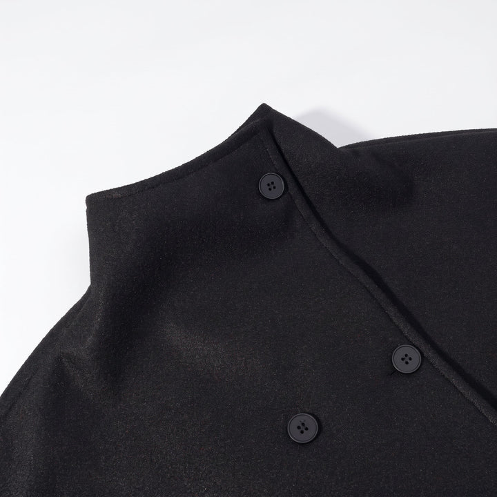 Women's Short Double Breasted Peacoat, Oversized High Neck