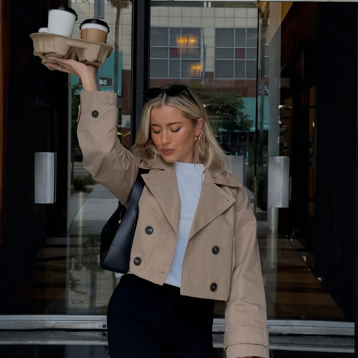 Women's Short Double Breasted Peacoat, Oversized Waist Length
