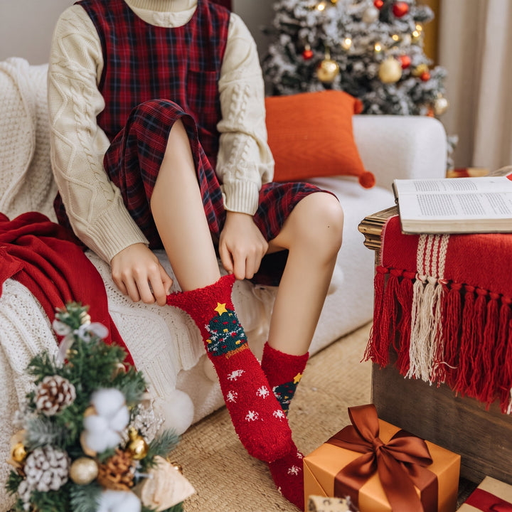 Holiday Fuzzy Christmas Socks 3 Pack, Unisex Festive Plush Crew Length