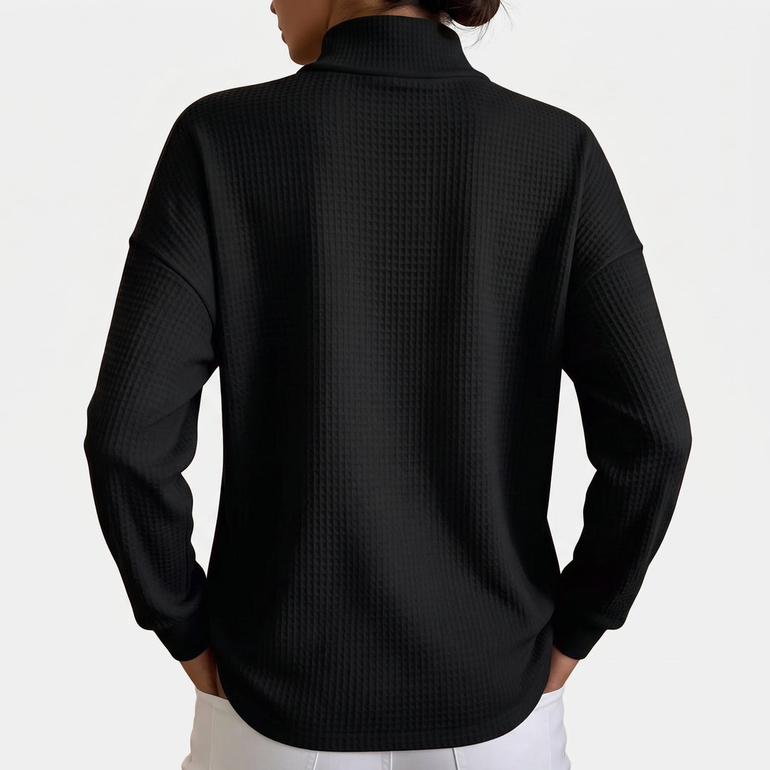 Women's Quarter Zip Sweater, Collared Waffle Knit Pullover