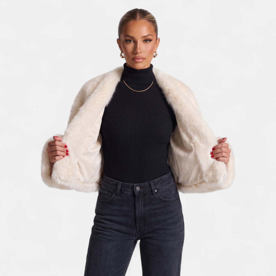Women's Cropped Faux Fur Jacket, Oversized Boxy Wide Sleeve