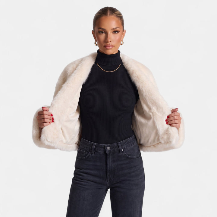 Women's Cropped Faux Fur Jacket, Oversized Boxy Wide Sleeve