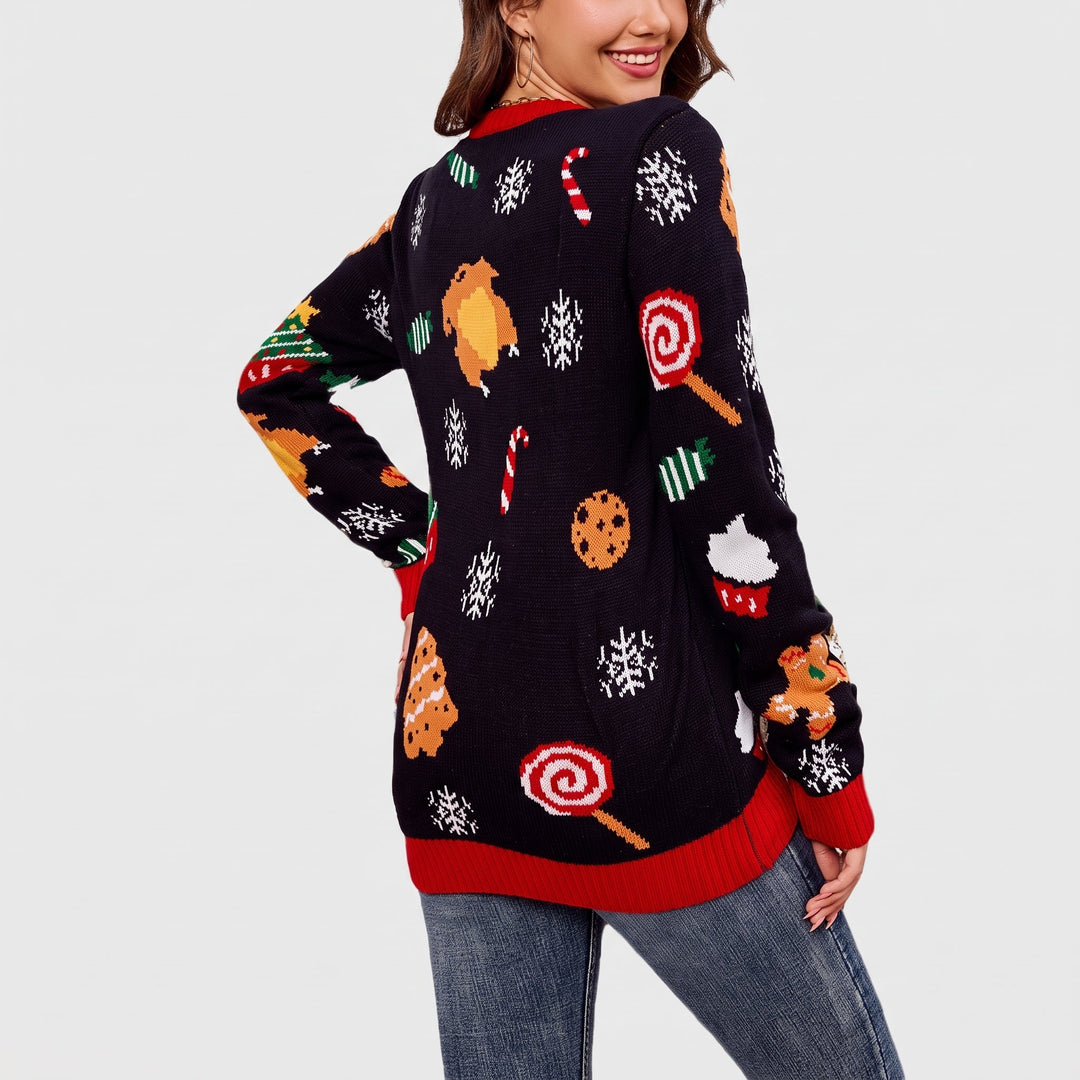 Women's Ugly Christmas Sweater, Knit Colour Block Relaxed Fit Pullover