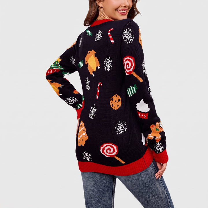 Women's Ugly Christmas Sweater, Knit Colour Block Relaxed Fit Pullover