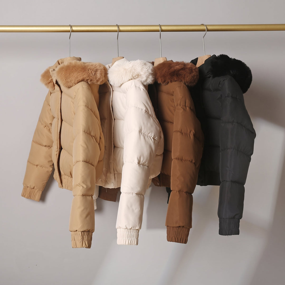 Women's Puffer Jacket, Quilted Cropped Hooded Relaxed Fit