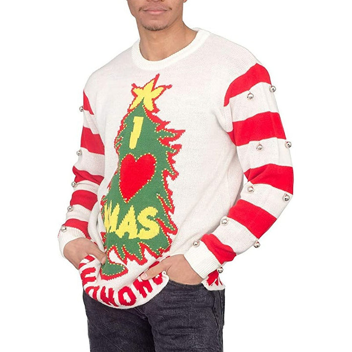 Women's Ugly Christmas Sweater, Knit Crew Neck Bell Tree Pullover