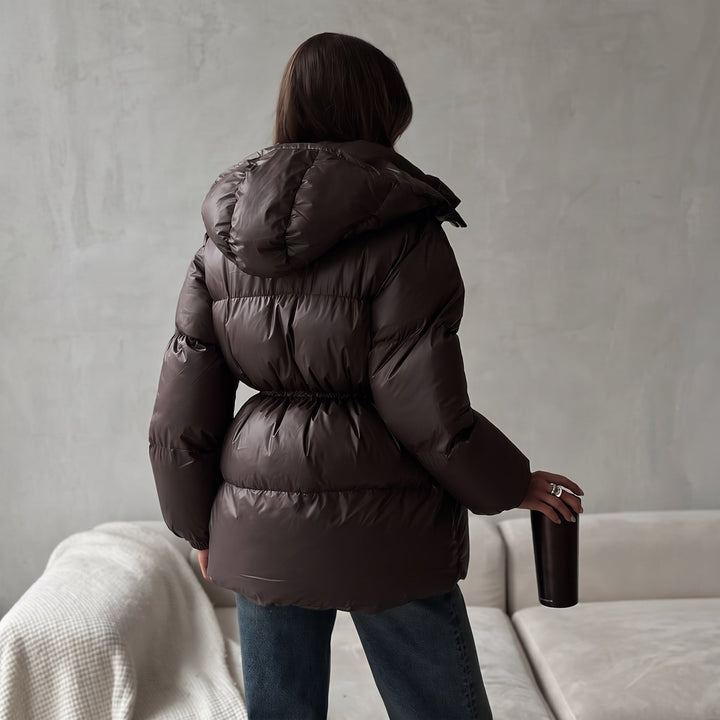 Women's Shiny Winter Puffer Jacket, Padded Quilted Bubble Hooded