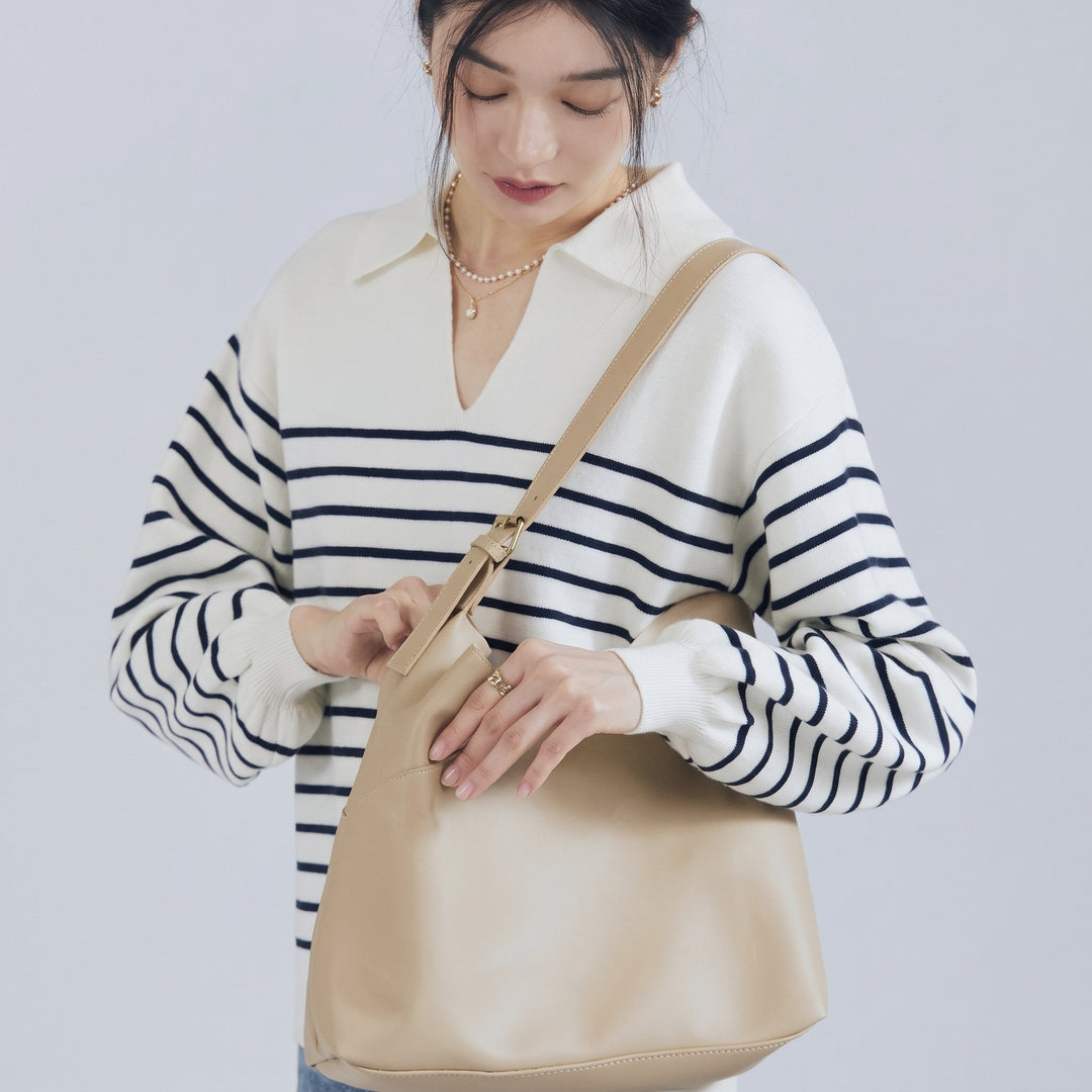 Women's Long Sleeve Polo Rugby Shirt, Knitted Collared V-neck
