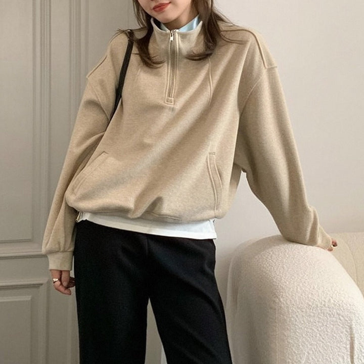 Women's Quarter Zip Sweater, Oversized Mock Neck Drawstring Hem
