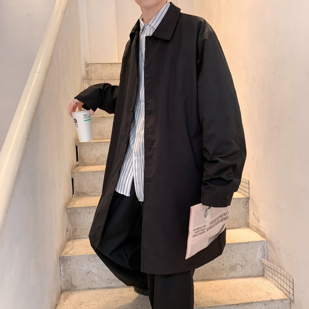 Men's Oversized Long Trench Coat, Single Breasted Lightweight