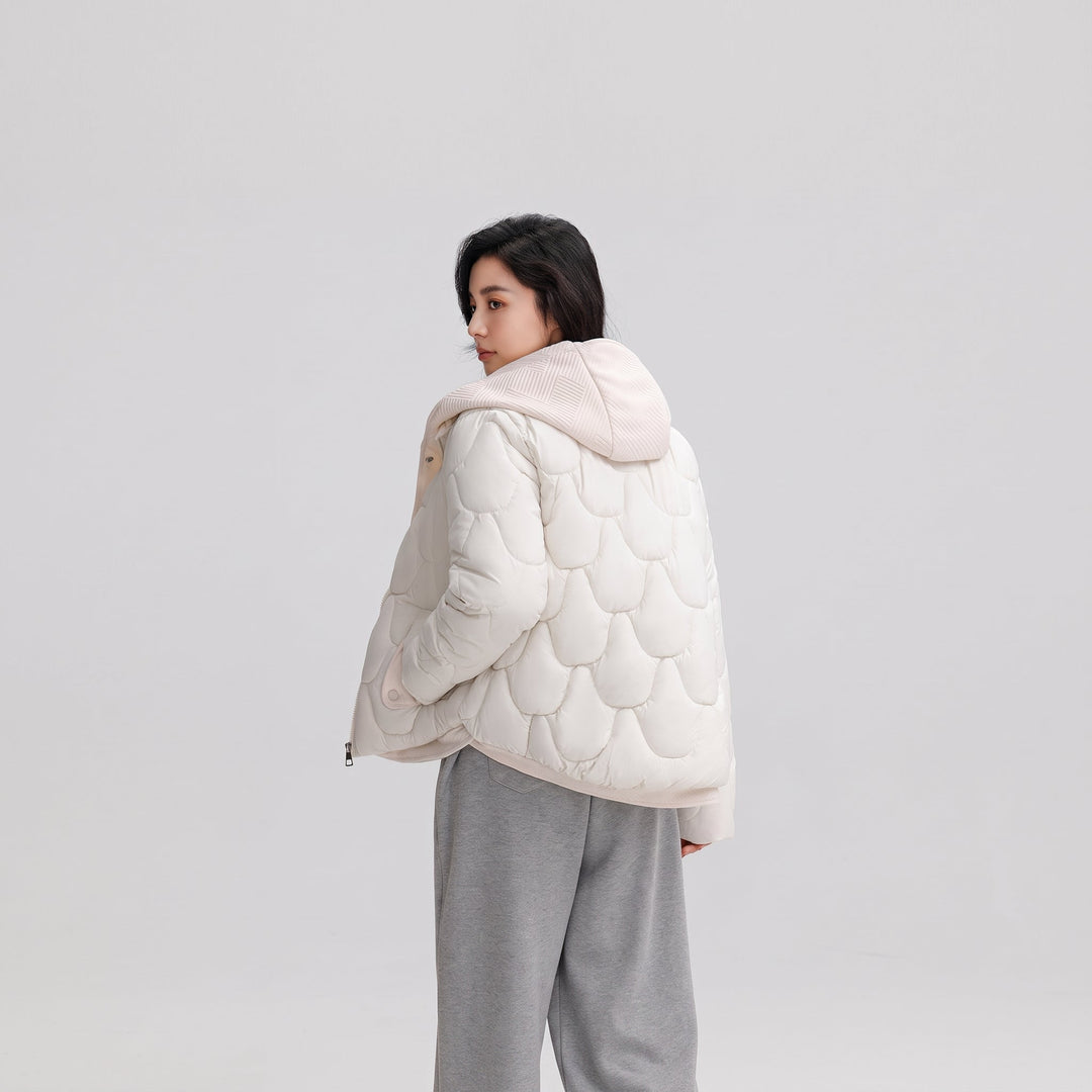 Women's Short Winter Puffer Jacket, Padded Quilted Hooded