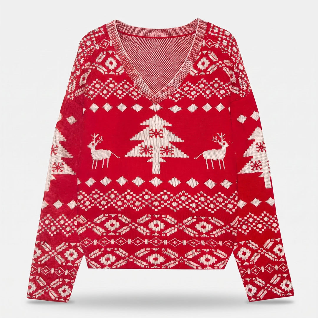 Women's Christmas Sweater, Knit Fair Isle Cropped Off Shoulder Pullover