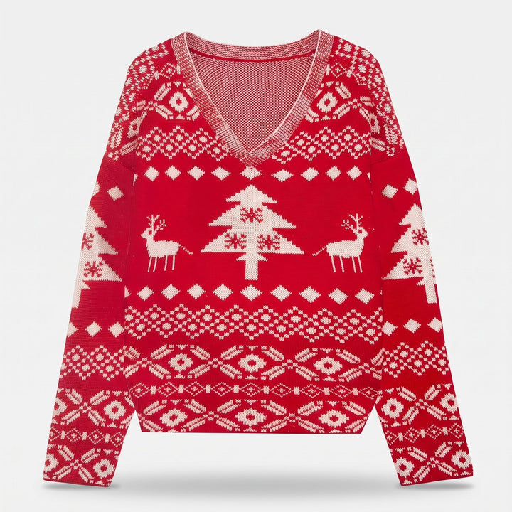 Women's Christmas Sweater, Knit Fair Isle Cropped Off Shoulder Pullover