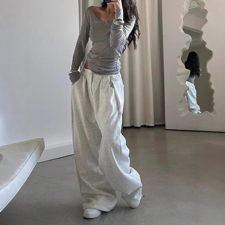 Women's Baggy Low Rise Wide Leg Sweatpants, Pleated Button Front