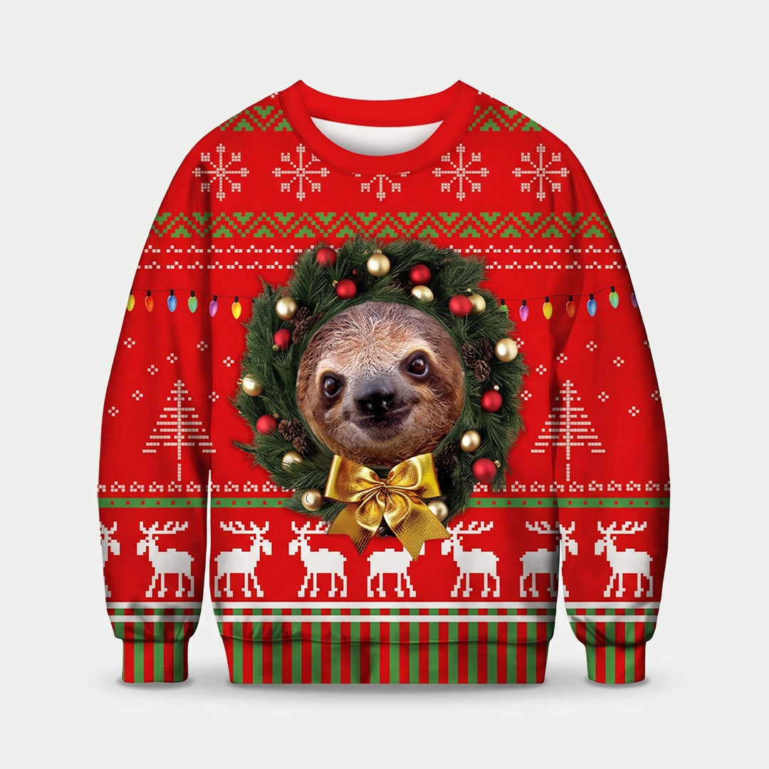 Unisex Ugly Christmas Sweater, Crew Neck Fair Isle Striped Graphic Sweatshirt