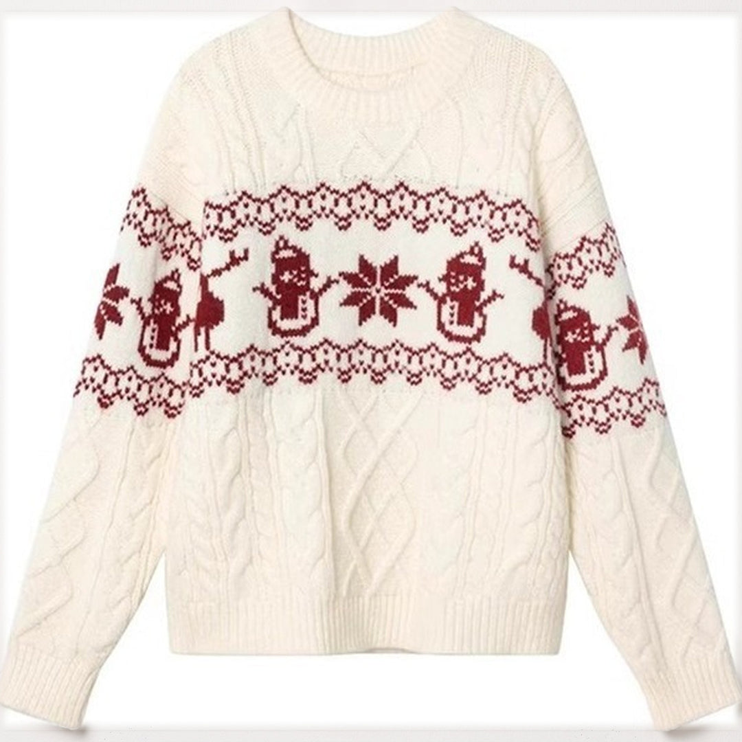 Women's Christmas Sweater, Knit Holiday Jacquard Relaxed Fit Pullover