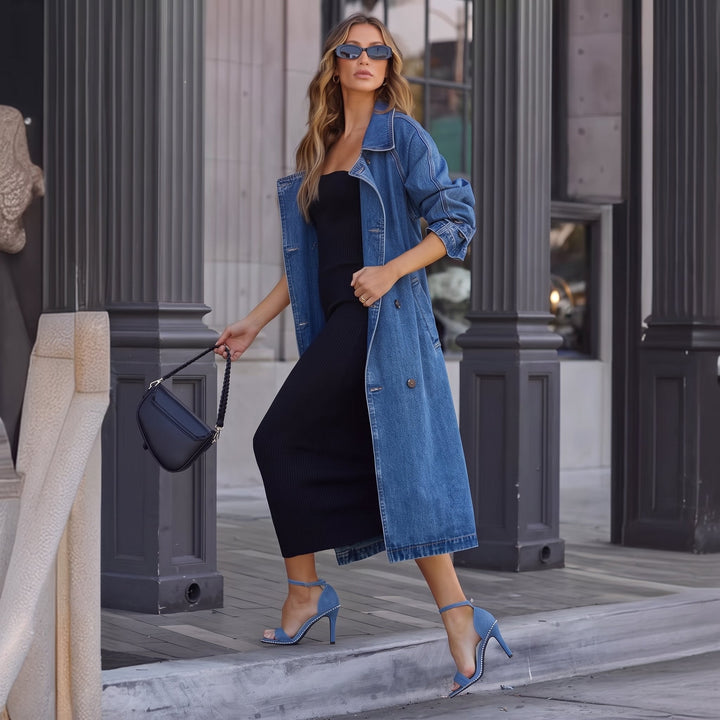 Women's Long Winter Trench Coat, Oversized Double Breasted Belted