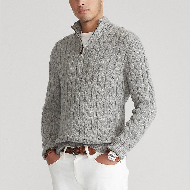 Men's Quarter Zip Sweater, Cable Knit Relaxed Pullover