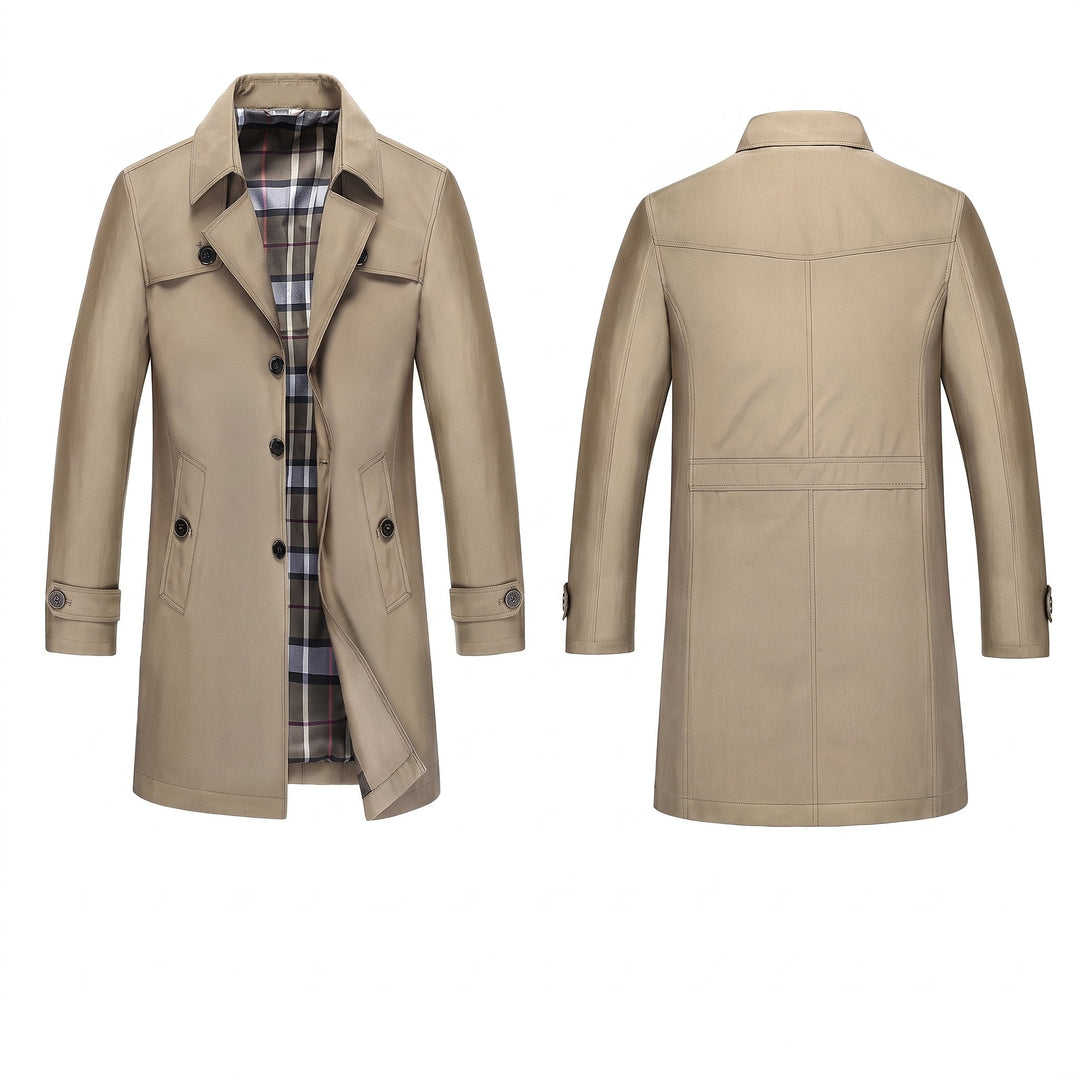 Men's Single Breasted Winter Trench Coat, Lined Fitted Mid Length