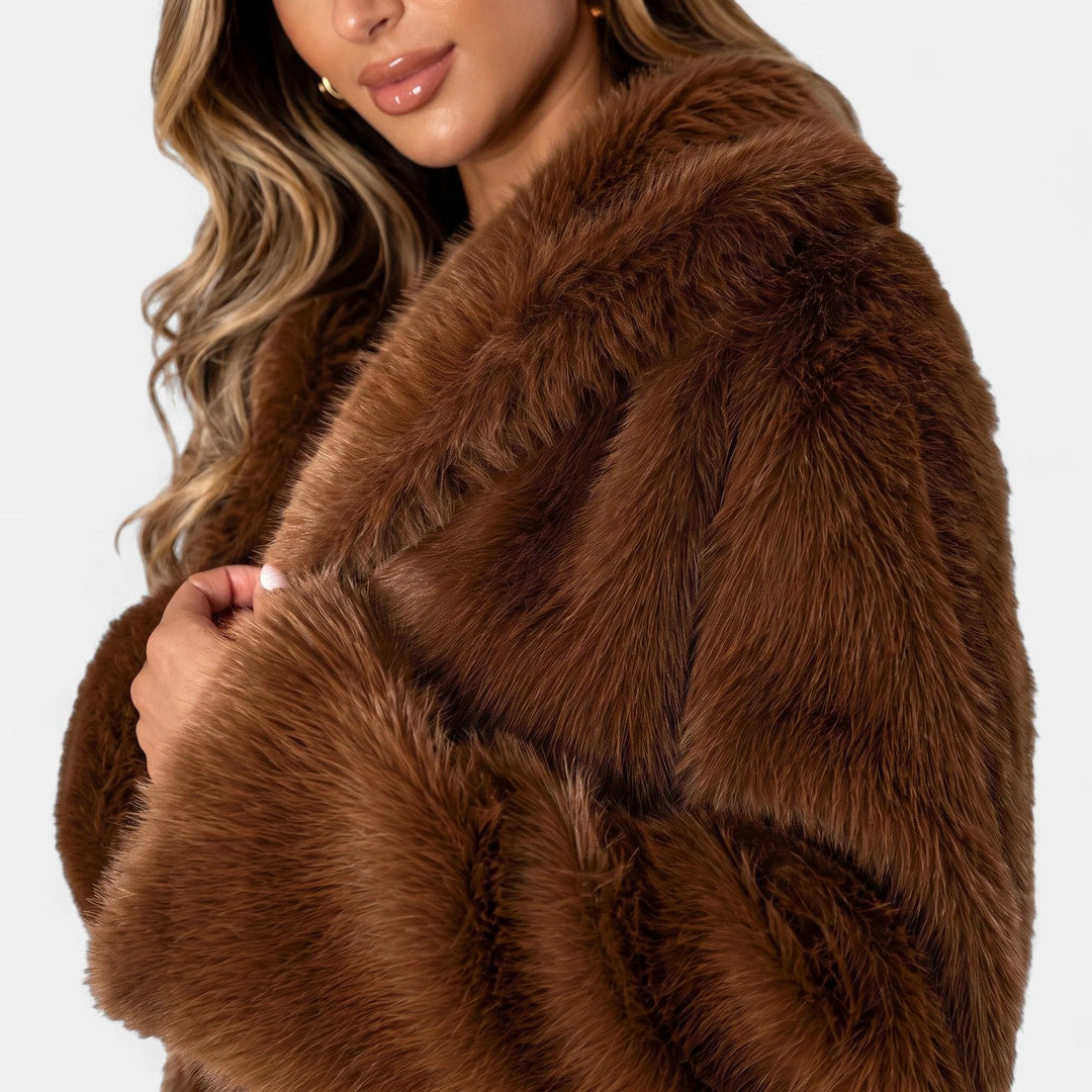 Women's Cropped Oversized Faux Fur Coat, Open Front Boxy