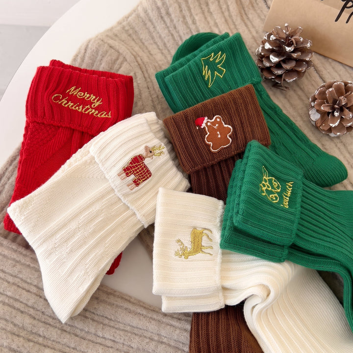 Holiday Embroidered Christmas Socks 3 Pack, Unisex Festive As Gifts