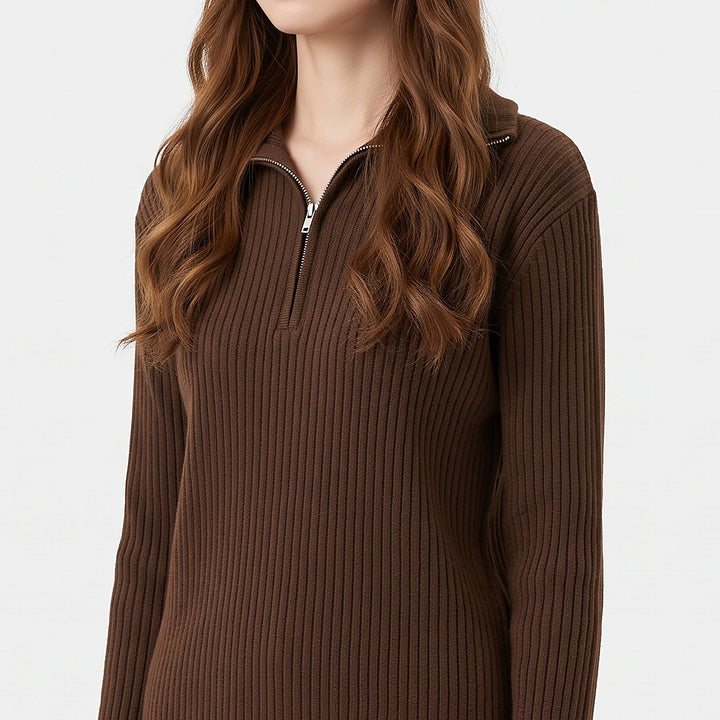 Women's Quarter Zip Sweater, Relaxed Long Sleeve Knit Pullover