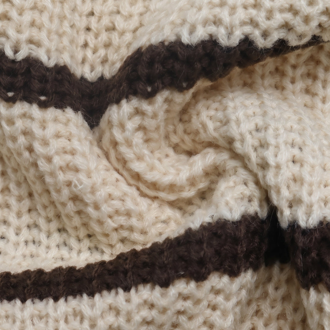 Women's Long Sleeve Knitted Rugby Shirt, Collared Brown