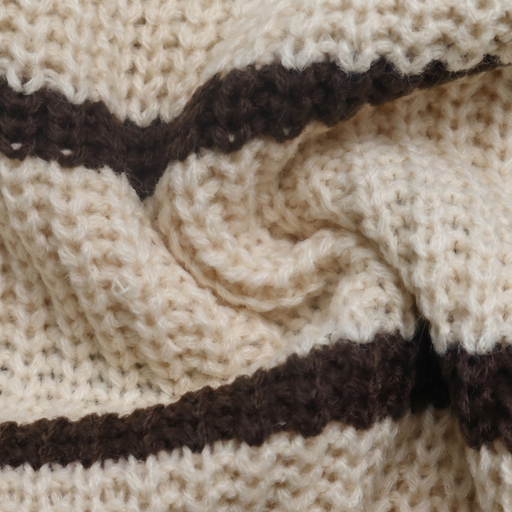 Women's Long Sleeve Knitted Rugby Shirt, Collared Brown