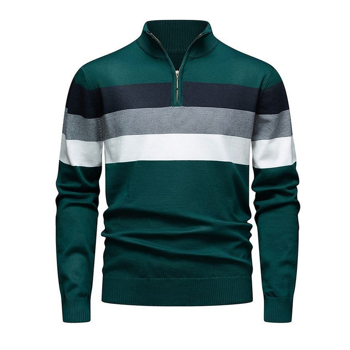 Men's Quarter Zip Sweater, Striped Ribbed Knit Pullover