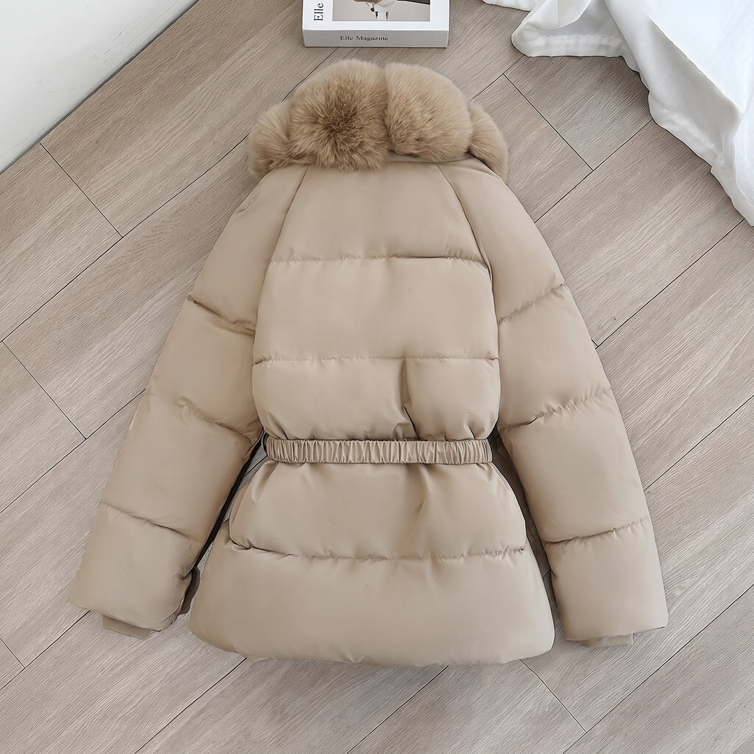 Women's Puffer Jacket, Long Hooded Faux-Fur Fitted Waist