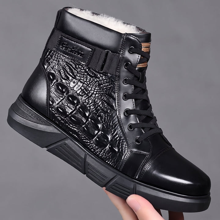 Men's Ankle Comfortable Winter Boots, Fur Crocodile Embossed