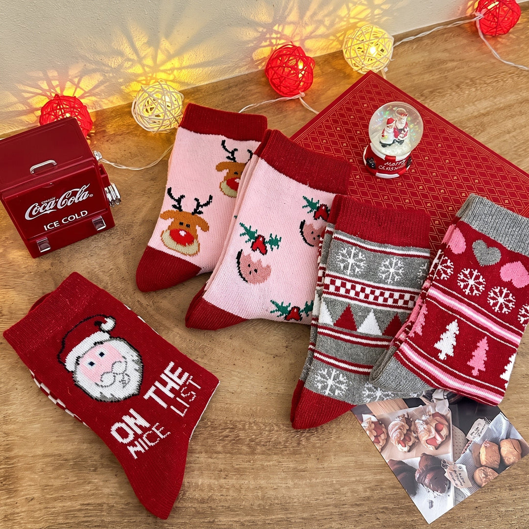 Holiday Nordic Christmas Socks 5 Pack, Unisex Assorted Festive Santa Claus
