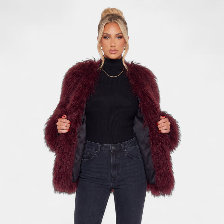 Women's Fluffy Oversized Faux Fur Coat, Hip Length Wide Cuffs