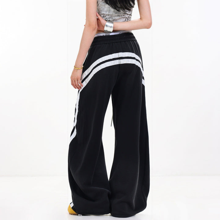 Women's Baggy Wide Leg Sweatpants, Curved Side Stripe Slogan Print