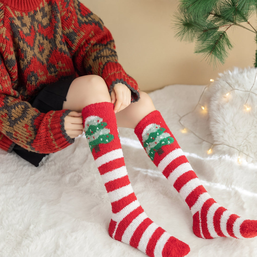 Holiday Fuzzy Christmas Socks 3 Pack, Unisex Festive Plush Jacquard Pattern