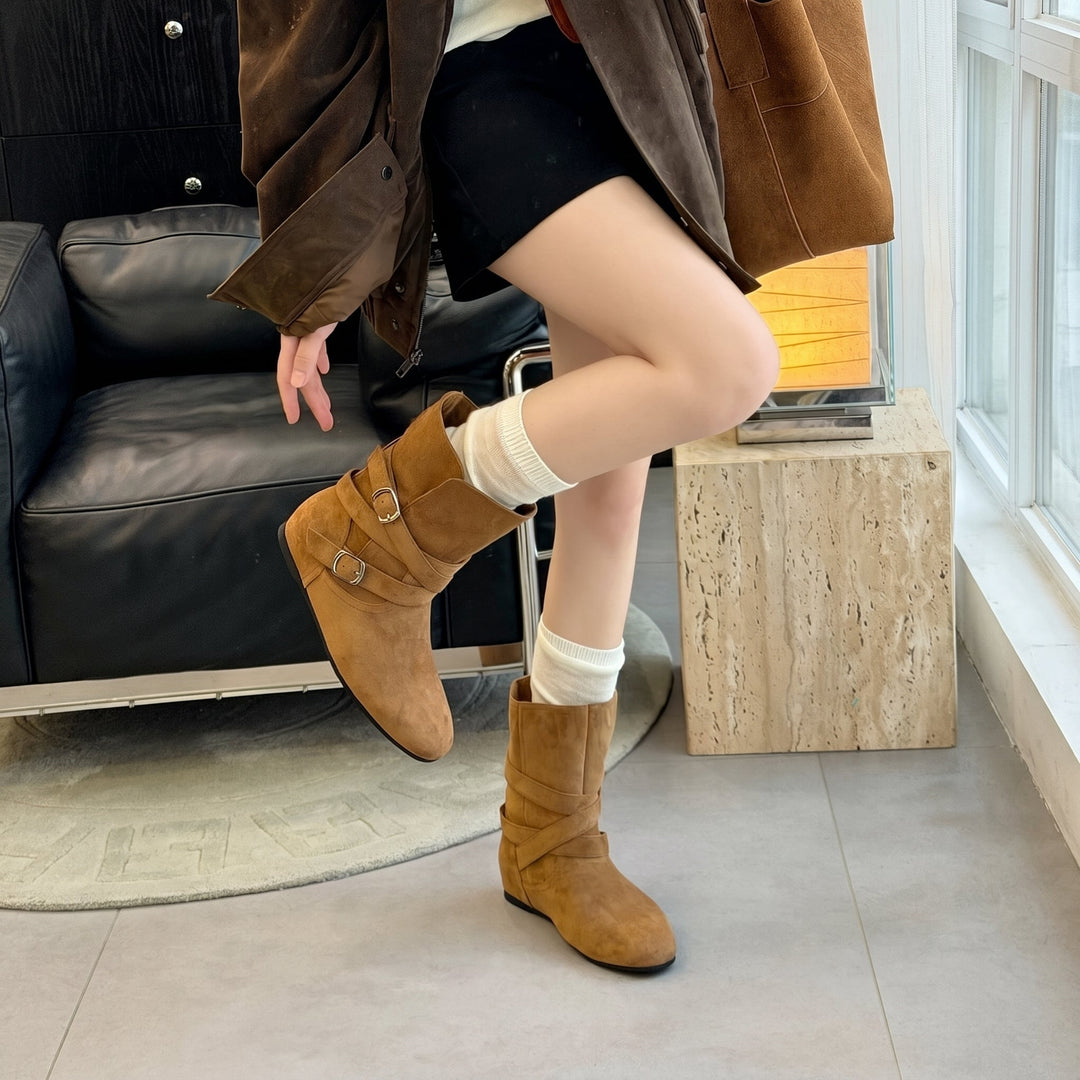 Women's Comfortable Winter Boots, Buckle Straps Round Toe