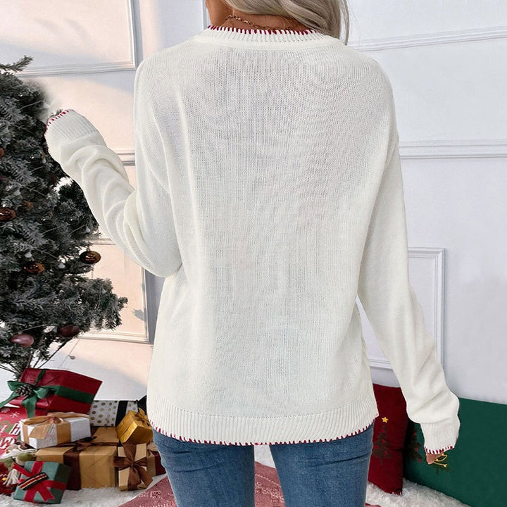 Women's Christmas Sweater, Knit Crew Neck Bow Relaxed Fit Pullover