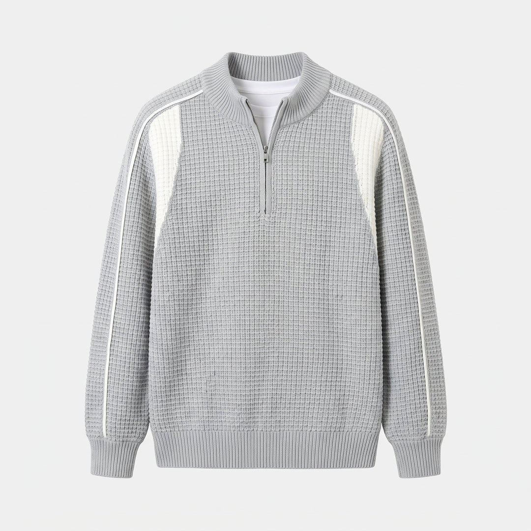 Men's Quarter Zip Sweater, Colourblock Knit Pullover