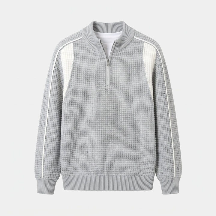 Men's Quarter Zip Sweater, Colourblock Knit Pullover