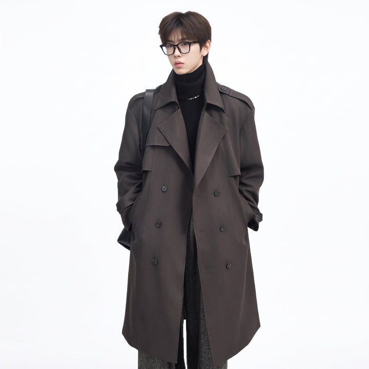 Men's Long Winter Trench Coat, Oversized Double Breasted