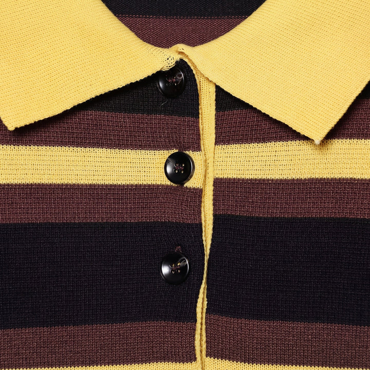 Women's Long Sleeve Polo Rugby Shirt, Navy Knitted Collared Retro