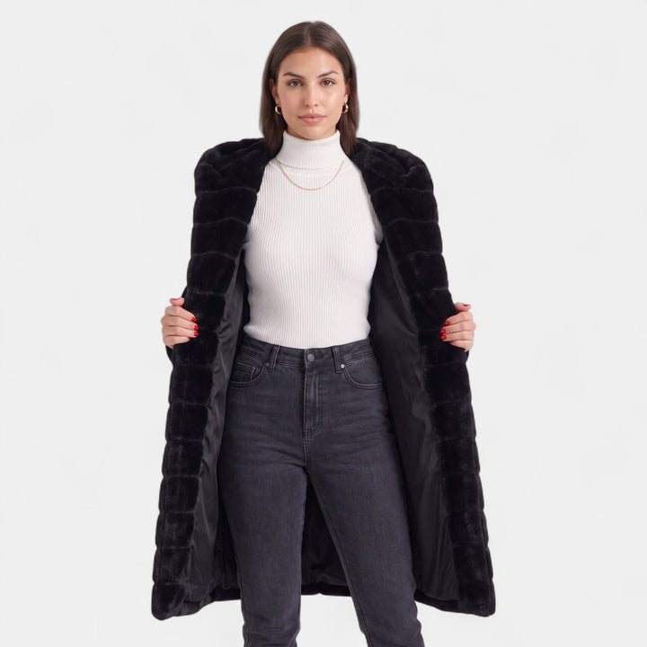 Women's Oversized Long Faux Fur Coat, Hooded Open Front Banded