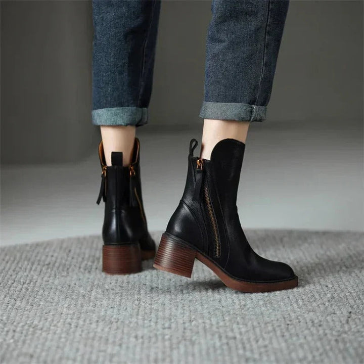 Women's Ankle Boots, Side Zip Smooth Upper Straight Topline
