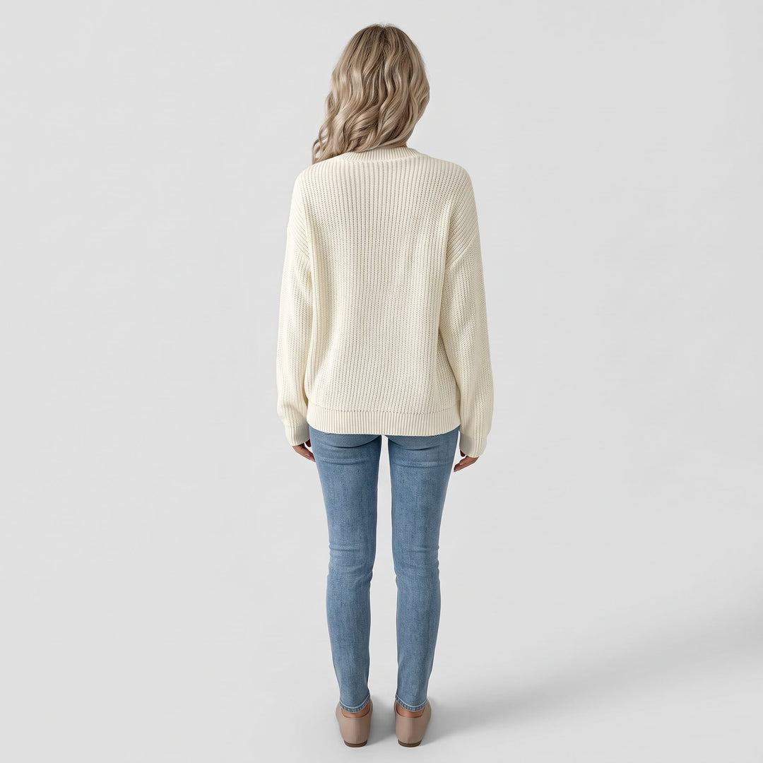 Women's Christmas Sweater, Knit Bow Embroidered Plaid Pullover